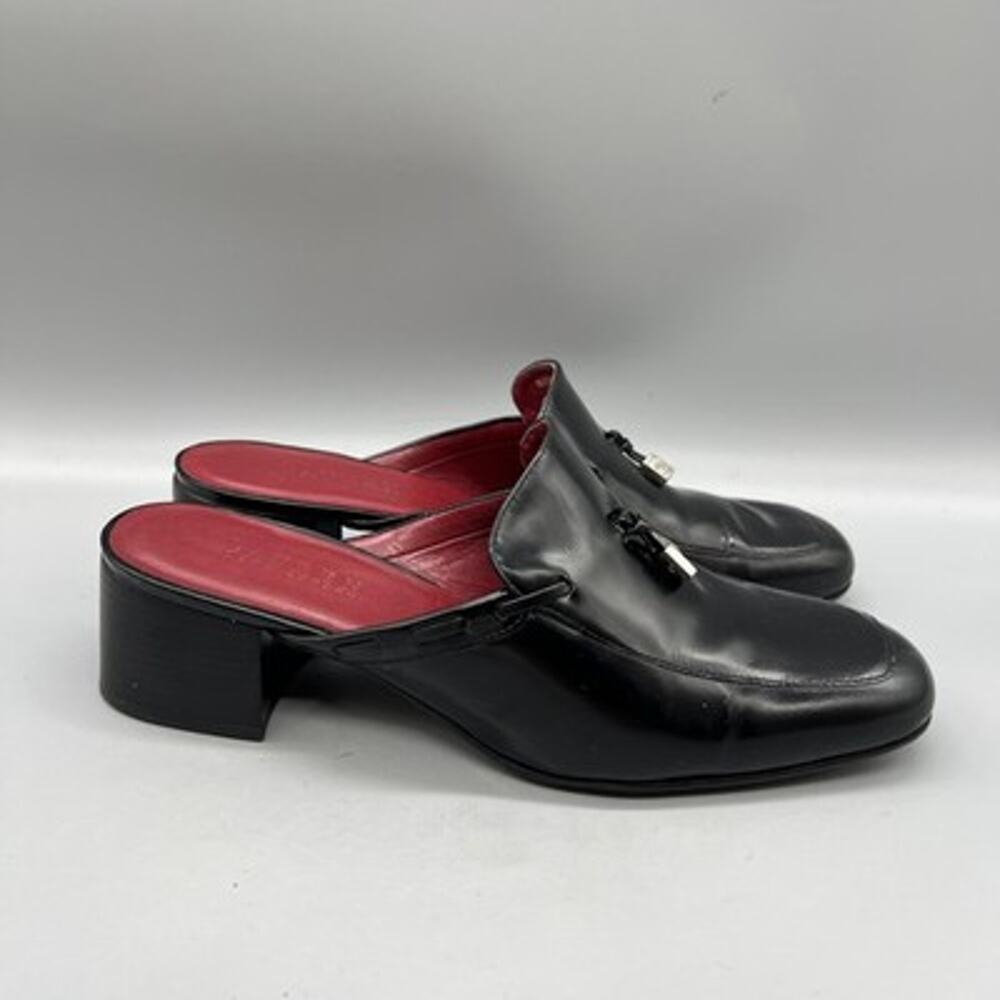 Lauren Ralph Lauren Shoes Womens 9.5 Black Leather Mule Block Heel Vtg 90s Y2K